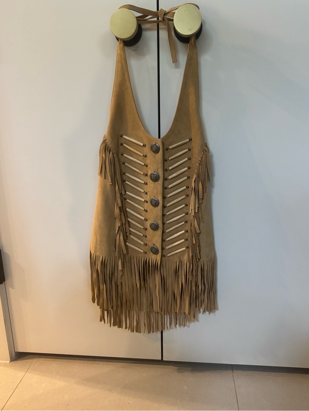 Double D Ranch Fringed Suede Halter Vest with Concho Buttons